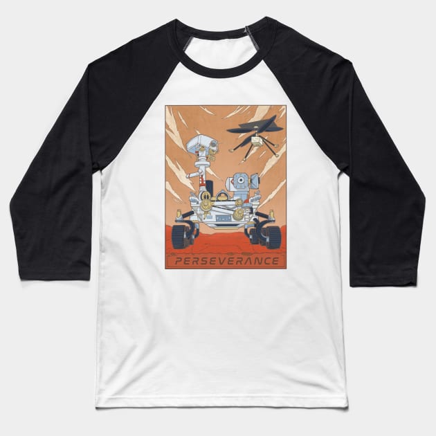 Mars Rover Perseverance and Ingenuity Helicopter Illustration Baseball T-Shirt by stacreek